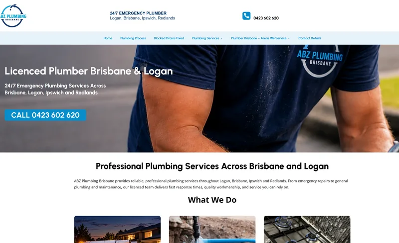 ABZ Plumbing Brisbane website homepage